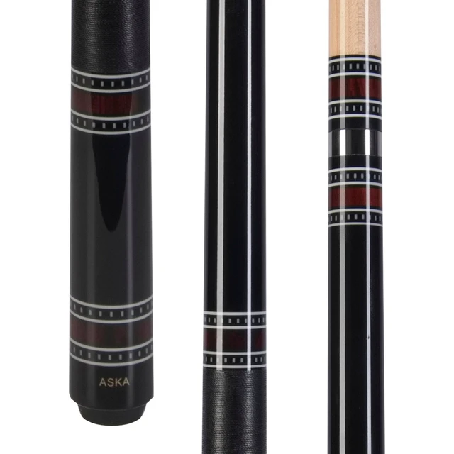 Alt view image 3 of 6 - ASKA A1 Ring Series Black Pool Cue Stick, 58" 2-Piece, 21 oz, Birdseye Maple Butt, Irish Linen Wrap, 12.75mm Layered Tip