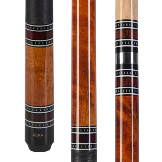 Alt view image 3 of 6 - ASKA A1 Ring Series Brown Pool Cue Stick, 58" 2-Piece, 19 oz, Birdseye Maple Butt, Irish Linen Wrap, 12.75mm Layered Tip