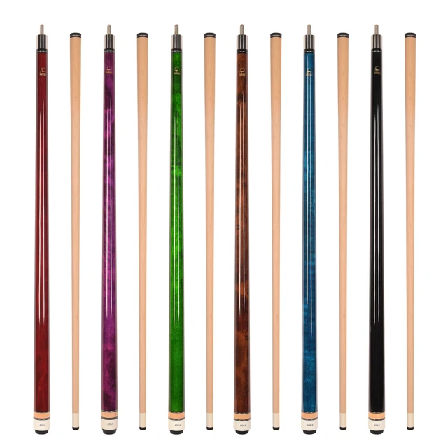Main image of ASKA Set of 6 L3 Pool Cue Sticks, 58" Canadian Maple, 13mm Tip, Wrapless, Mixed Weights 18-21oz