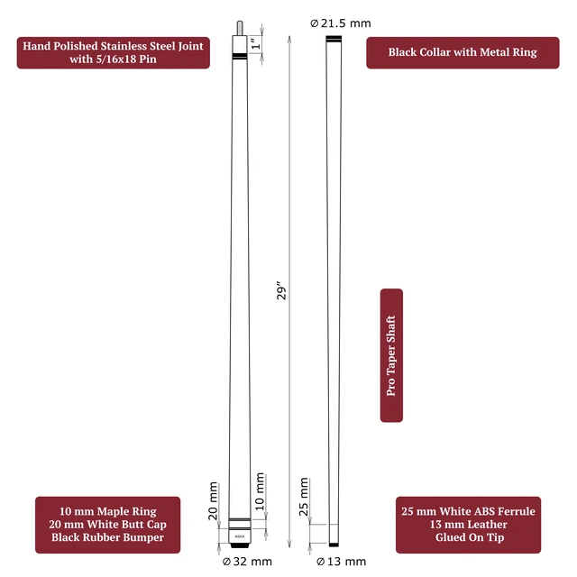 Alt view image 5 of 6 - ASKA Set of 6 L3 Pool Cue Sticks, 58" Canadian Maple, 13mm Tip, Wrapless, Mixed Weights 18-21oz