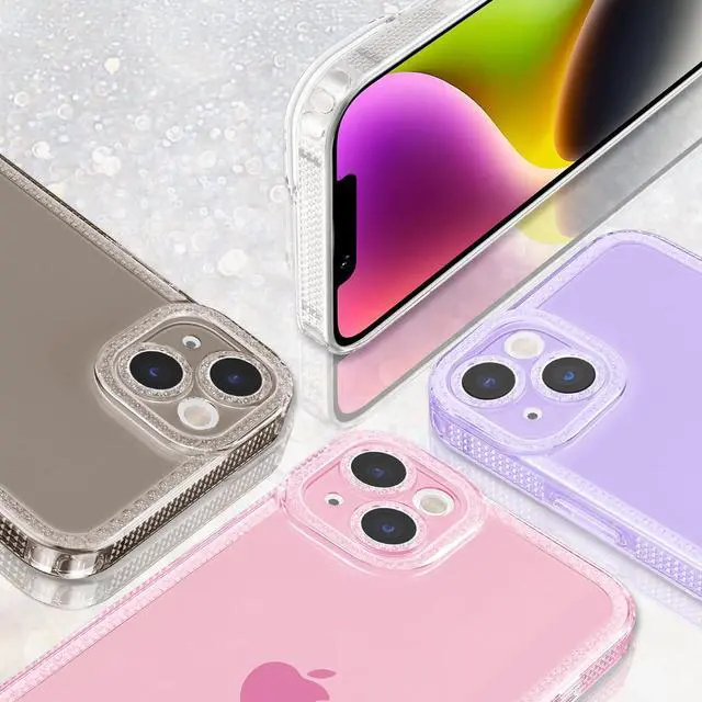 Alt view image 4 of 7 - ZTOFERA Designed for iPhone 14 Plus 6.7 inch,Sparkly Cute Clear Case for Women Girls,Glitter Bling Flexible Soft TPU Silicone Bumper Protective Cover for iPhone 14 Plus - Purple