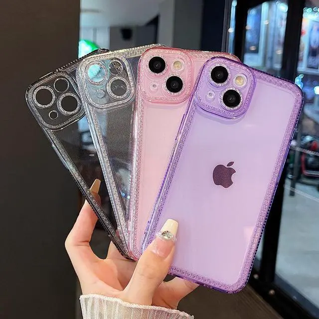 Alt view image 5 of 7 - ZTOFERA Designed for iPhone 14 Plus 6.7 inch,Sparkly Cute Clear Case for Women Girls,Glitter Bling Flexible Soft TPU Silicone Bumper Protective Cover for iPhone 14 Plus - Purple