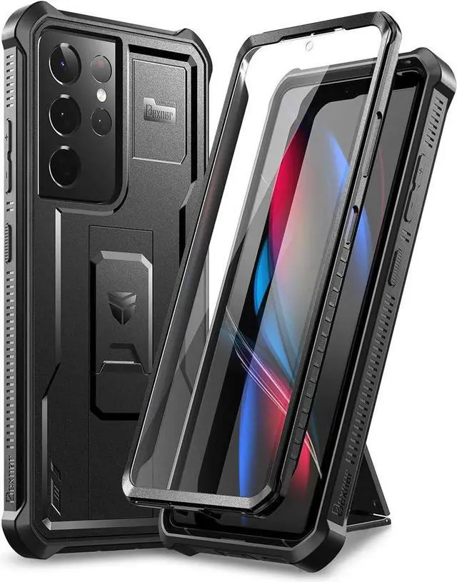 Main image of Dexnor for Samsung Galaxy S21 Ultra Case, [Built in Screen Protector and Kickstand] Heavy Duty Military Grade Protection Shockproof Protective Cover for Samsung Galaxy S21 Ultra 5G, 6.8 inch Black