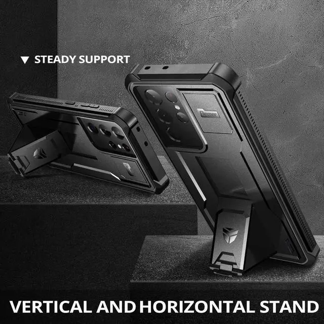 Alt view image 4 of 7 - Dexnor for Samsung Galaxy S21 Ultra Case, [Built in Screen Protector and Kickstand] Heavy Duty Military Grade Protection Shockproof Protective Cover for Samsung Galaxy S21 Ultra 5G, 6.8 inch Black