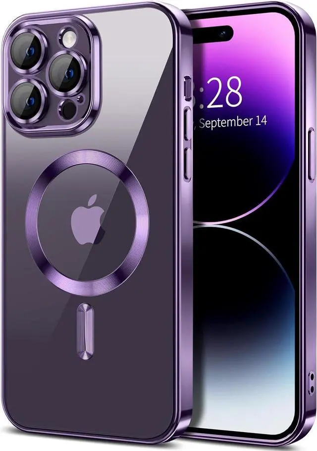 Main image of Hython Magnetic Clear Case for iPhone 14 Pro Max Case with Camera Lens Protector [Compatible with MagSafe] Luxury Plating Edge Slim Soft TPU Cover Protective Phone Case for 14 Pro Max 6.7", Purple