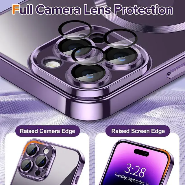 Alt view image 4 of 7 - Hython Magnetic Clear Case for iPhone 14 Pro Max Case with Camera Lens Protector [Compatible with MagSafe] Luxury Plating Edge Slim Soft TPU Cover Protective Phone Case for 14 Pro Max 6.7", Purple