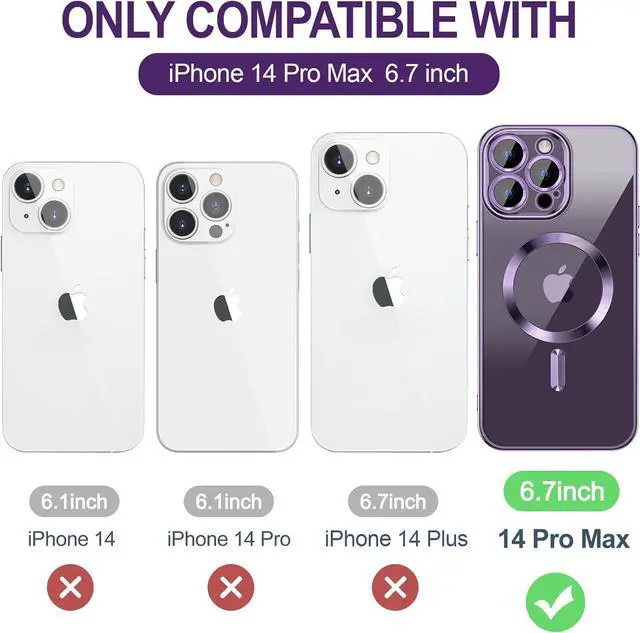 Alt view image 7 of 7 - Hython Magnetic Clear Case for iPhone 14 Pro Max Case with Camera Lens Protector [Compatible with MagSafe] Luxury Plating Edge Slim Soft TPU Cover Protective Phone Case for 14 Pro Max 6.7", Purple