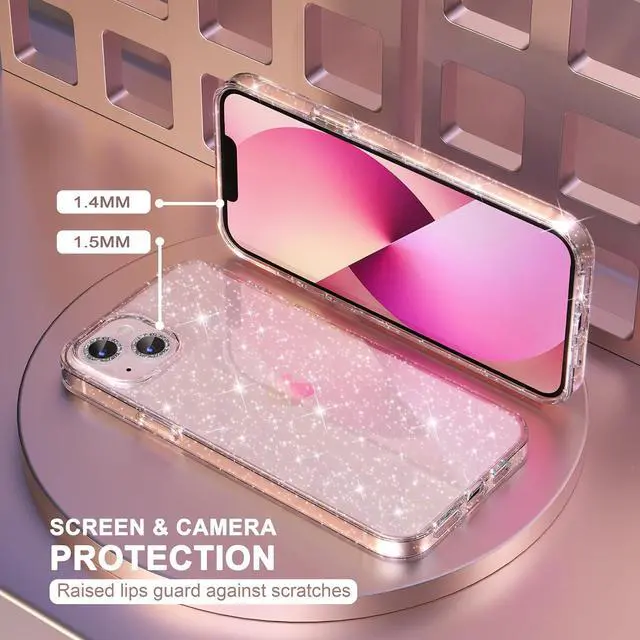 Alt view image 4 of 7 - Choiche Compatible with iPhone 13 Case, Women Glitter Bling Sparkly Case Bumper, [2 x Diamond Camera Lens Protectors] [Non-Yellowing Shockproof Protective Cover] 6.1-inch 2021 (Glitter Clear)