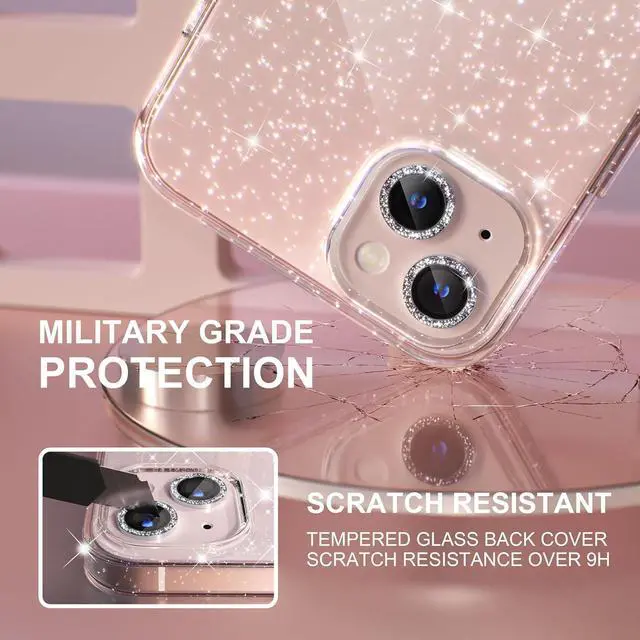 Alt view image 5 of 7 - Choiche Compatible with iPhone 13 Case, Women Glitter Bling Sparkly Case Bumper, [2 x Diamond Camera Lens Protectors] [Non-Yellowing Shockproof Protective Cover] 6.1-inch 2021 (Glitter Clear)