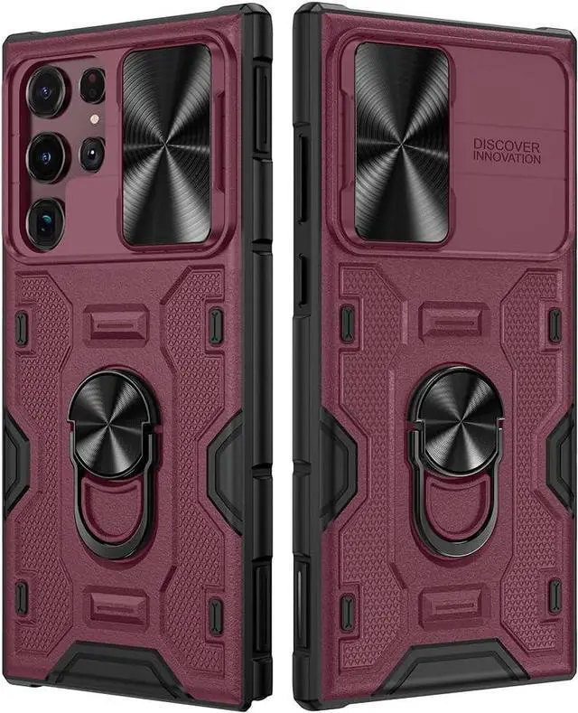 Main image of VEGO for Galaxy S22 Ultra Kickstand Case with Slide Camera Cover, Built-in 360° Rotate Ring Stand Magnetic Car Mount Cover Case for Samsung Galaxy S22 Ultra 6.8 inch 2022 Released - Burgundy