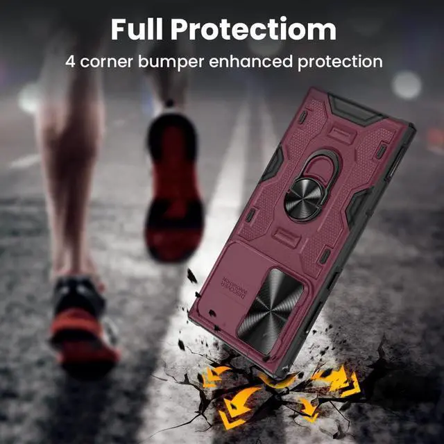 Alt view image 6 of 7 - VEGO for Galaxy S22 Ultra Kickstand Case with Slide Camera Cover, Built-in 360° Rotate Ring Stand Magnetic Car Mount Cover Case for Samsung Galaxy S22 Ultra 6.8 inch 2022 Released - Burgundy