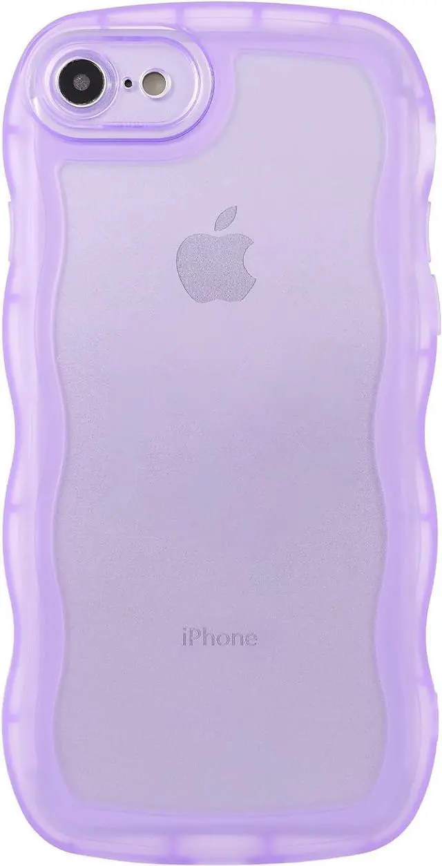 Main image of Compatible with iPhone SE/7/8 Case 4.7", Cute Kawaii Curly Wave Frame Shape Soft Silicone Shockproof Protective Phone Cover for Women Girls, Clear/Purple