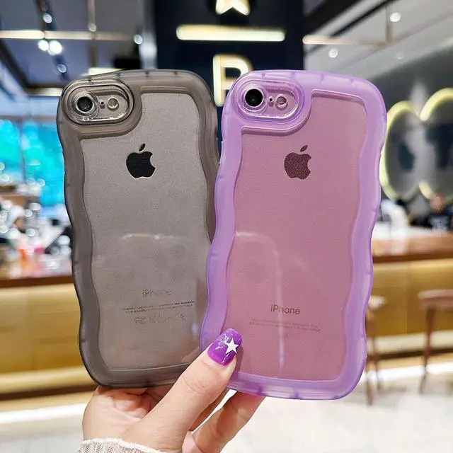 Alt view image 2 of 7 - Compatible with iPhone SE/7/8 Case 4.7", Cute Kawaii Curly Wave Frame Shape Soft Silicone Shockproof Protective Phone Cover for Women Girls, Clear/Purple