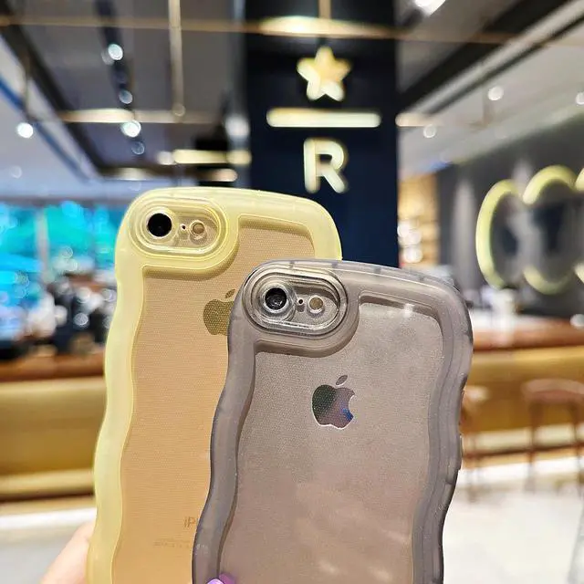 Alt view image 3 of 7 - Compatible with iPhone SE/7/8 Case 4.7", Cute Kawaii Curly Wave Frame Shape Soft Silicone Shockproof Protective Phone Cover for Women Girls, Clear/Purple