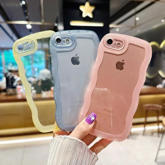 Alt view image 6 of 7 - Compatible with iPhone SE/7/8 Case 4.7", Cute Kawaii Curly Wave Frame Shape Soft Silicone Shockproof Protective Phone Cover for Women Girls, Clear/Purple