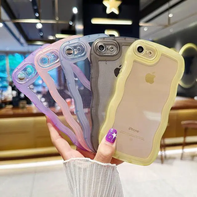 Alt view image 7 of 7 - Compatible with iPhone SE/7/8 Case 4.7", Cute Kawaii Curly Wave Frame Shape Soft Silicone Shockproof Protective Phone Cover for Women Girls, Clear/Purple