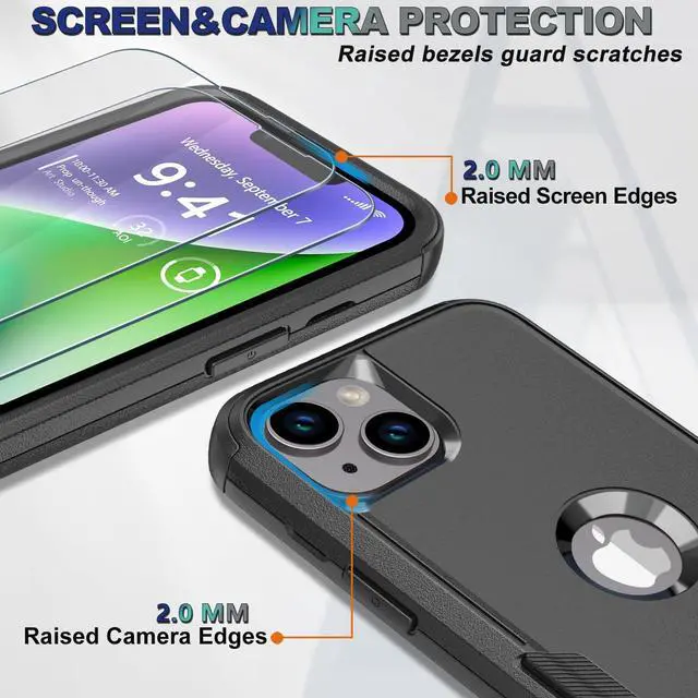 Alt view image 3 of 7 - Phone Case for iPhone 13 and iPhone 14, Non-Slip Shockproof 10 Ft Military Dropproof Phone Case with 2 Tempered Glass Screen Protectors, 6.1 Inch (Black)