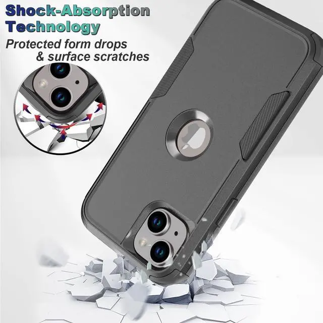 Alt view image 2 of 7 - Phone Case for iPhone 13 and iPhone 14, Non-Slip Shockproof 10 Ft Military Dropproof Phone Case with 2 Tempered Glass Screen Protectors, 6.1 Inch (Black)