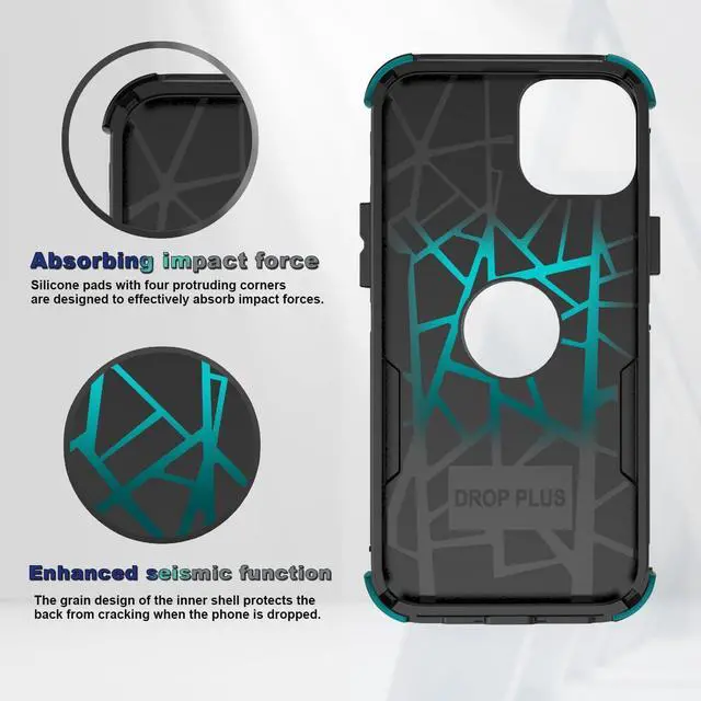 Alt view image 5 of 7 - Phone Case for iPhone 13 and iPhone 14, Non-Slip Shockproof 10 Ft Military Dropproof Phone Case with 2 Tempered Glass Screen Protectors, 6.1 Inch (Black)