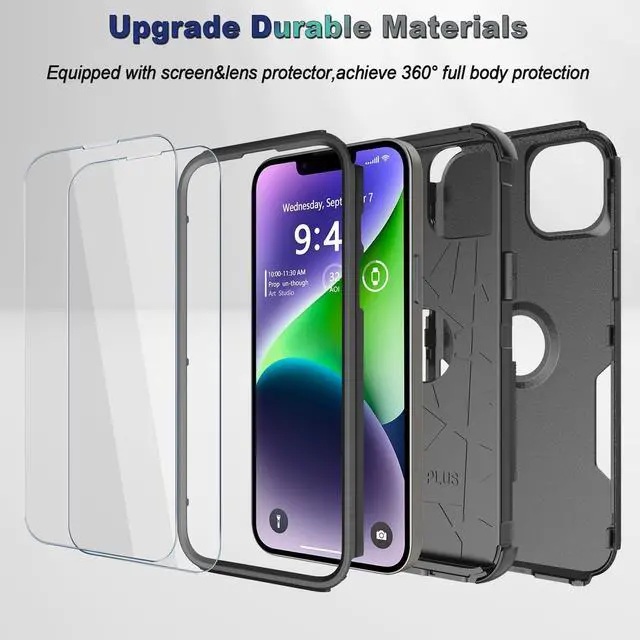 Alt view image 4 of 7 - Phone Case for iPhone 13 and iPhone 14, Non-Slip Shockproof 10 Ft Military Dropproof Phone Case with 2 Tempered Glass Screen Protectors, 6.1 Inch (Black)