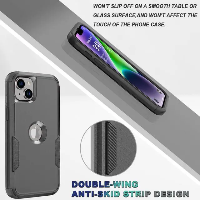 Alt view image 6 of 7 - Phone Case for iPhone 13 and iPhone 14, Non-Slip Shockproof 10 Ft Military Dropproof Phone Case with 2 Tempered Glass Screen Protectors, 6.1 Inch (Black)