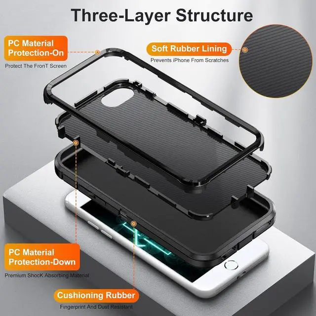 Alt view image 6 of 7 - iPhone SE 2020 Case for Men, Hybrid Drop Test Heavy Duty Durable Shockproof Slim Fit Protective Phone Cover for iPhone SE 2020/iPhone 7/iPhone 8/iPhone SE 3 2022,Black
