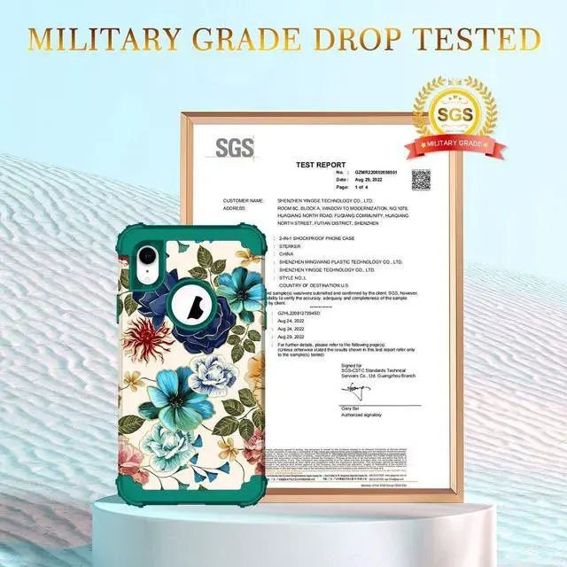 Alt view image 2 of 7 - Hocase for iPhone XR Case, Heavy Duty Shockproof Protection Soft Silicone Rubber+Hard Plastic Bumper Hybrid Dual Layer Protective Case for iPhone XR (6.1-inch Display) 2018 - Teal Flowers
