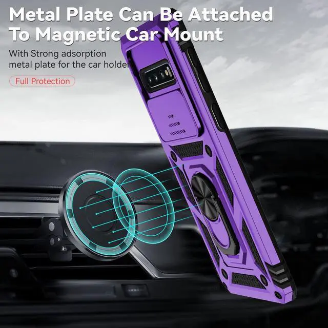 Alt view image 3 of 7 - for Samsung Galaxy S10 Plus Case with Camera Lens Cover HD Screen Protector, Military-Grade Drop Tested Magnetic Ring Holder Kickstand Protective Phone Case for Samsung Galaxy S10+ Plus (Purple)
