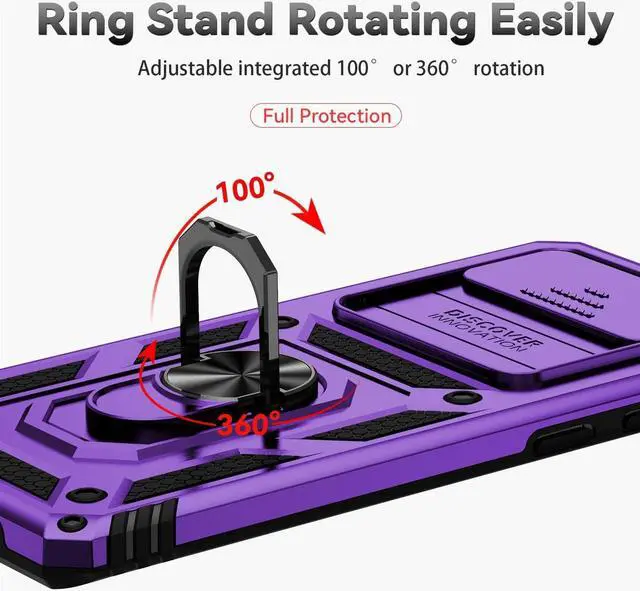 Alt view image 6 of 7 - for Samsung Galaxy S10 Plus Case with Camera Lens Cover HD Screen Protector, Military-Grade Drop Tested Magnetic Ring Holder Kickstand Protective Phone Case for Samsung Galaxy S10+ Plus (Purple)