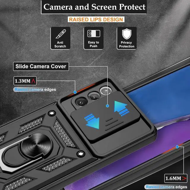 Alt view image 3 of 7 - Compatible with Samsung Galaxy Note 20 5G Case,Samsung Note 20 Case with HD Screen Protector with Slide Camera Cover, 360°Rotation Ring Kickstand [Military Grade] Case for Galaxy Note 20,Black