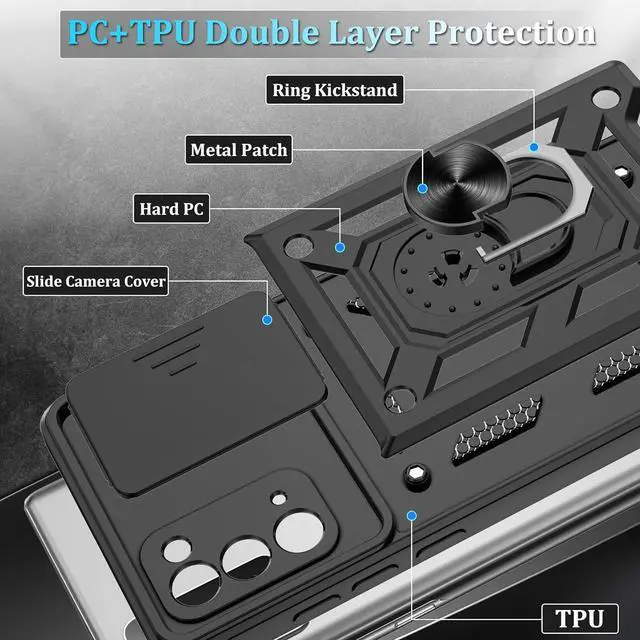 Alt view image 6 of 7 - Compatible with Samsung Galaxy Note 20 5G Case,Samsung Note 20 Case with HD Screen Protector with Slide Camera Cover, 360°Rotation Ring Kickstand [Military Grade] Case for Galaxy Note 20,Black