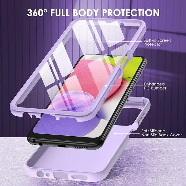 Alt view image 3 of 7 - for Samsung Galaxy A03s Phone Case: Shockproof Silicone Slim Covers Hybrid Pretty Protective Cell Cases - Durable TPU Dual Layer Drop-Proof Girl&Boy Cute Cover (Lavender Purple)