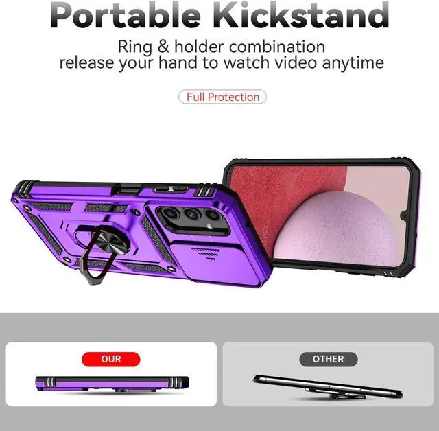 Alt view image 5 of 6 - for Galaxy A14 5G Phone Case,Galaxy A14 5G Case,with Screen Protectors and Camera Cover,[Military Grade] 16ft.Drop Tested Cover with Magnetic Kickstand Protective Case for Samsung A14 5G, Purple