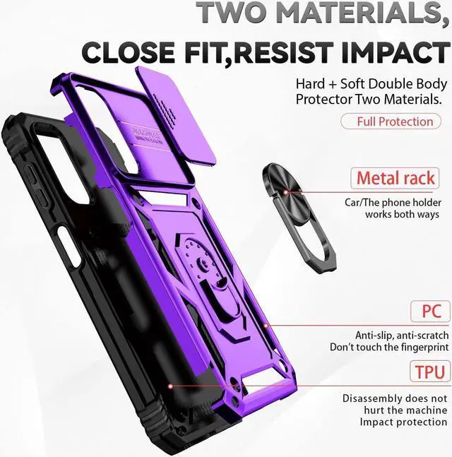 Alt view image 4 of 6 - for Galaxy A14 5G Phone Case,Galaxy A14 5G Case,with Screen Protectors and Camera Cover,[Military Grade] 16ft.Drop Tested Cover with Magnetic Kickstand Protective Case for Samsung A14 5G, Purple