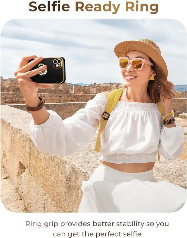 Alt view image 5 of 6 - Miss Arts for iPhone 11 Case, Ring Holder Stand Luxury Bling Electroplated Phone Case with Strap, Cute Soft TPU for iPhone 11 Cover for Women Girls, Black