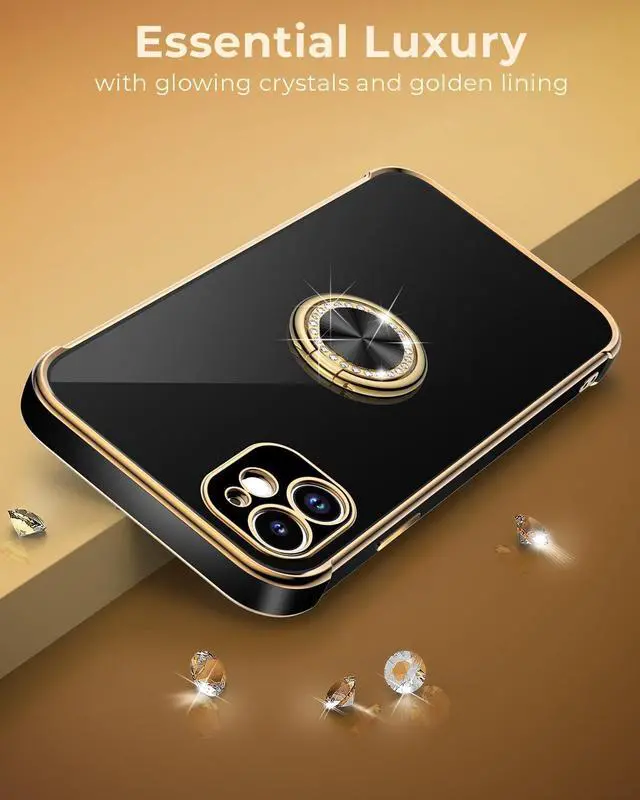Alt view image 6 of 6 - Miss Arts for iPhone 11 Case, Ring Holder Stand Luxury Bling Electroplated Phone Case with Strap, Cute Soft TPU for iPhone 11 Cover for Women Girls, Black