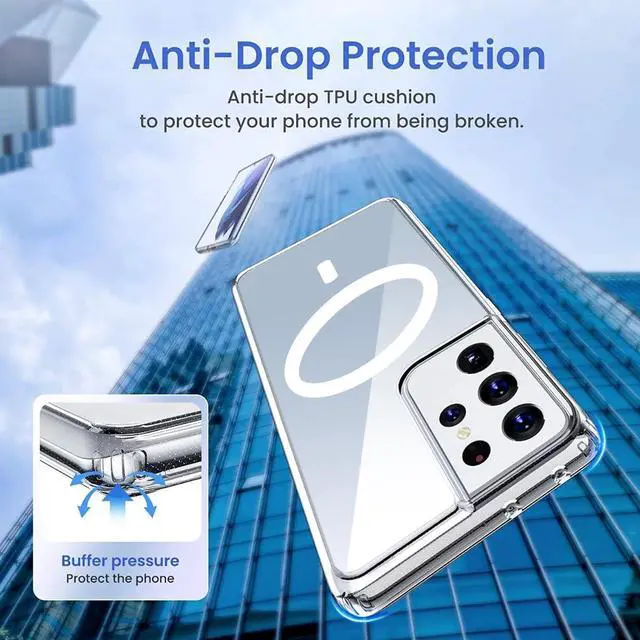 Alt view image 2 of 6 - Magnetic Phone Case Compatible with Samsung Galaxy S21 Ultra  Shockproof Cell Phone Case Works with Wireless Charging, MagSafe Card Wallet (Samsung Galaxy S21 Ultra,6.8 inch, Clear)