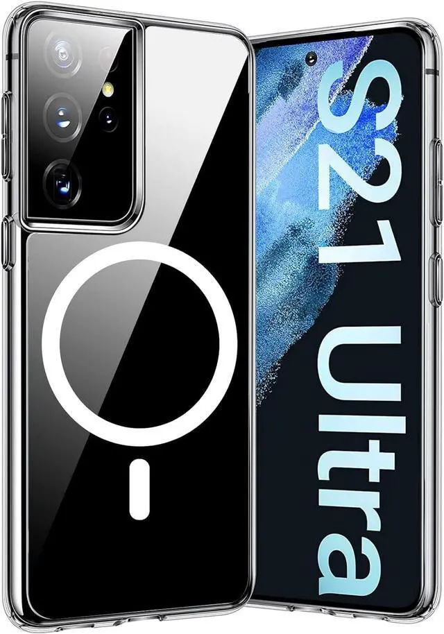 Main image of Magnetic Phone Case Compatible with Samsung Galaxy S21 Ultra  Shockproof Cell Phone Case Works with Wireless Charging, MagSafe Card Wallet (Samsung Galaxy S21 Ultra,6.8 inch, Clear)