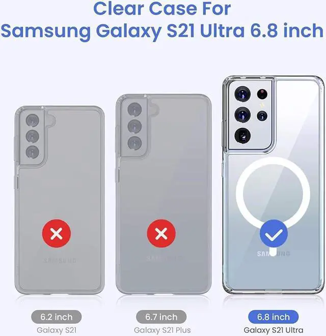 Alt view image 6 of 6 - Magnetic Phone Case Compatible with Samsung Galaxy S21 Ultra  Shockproof Cell Phone Case Works with Wireless Charging, MagSafe Card Wallet (Samsung Galaxy S21 Ultra,6.8 inch, Clear)