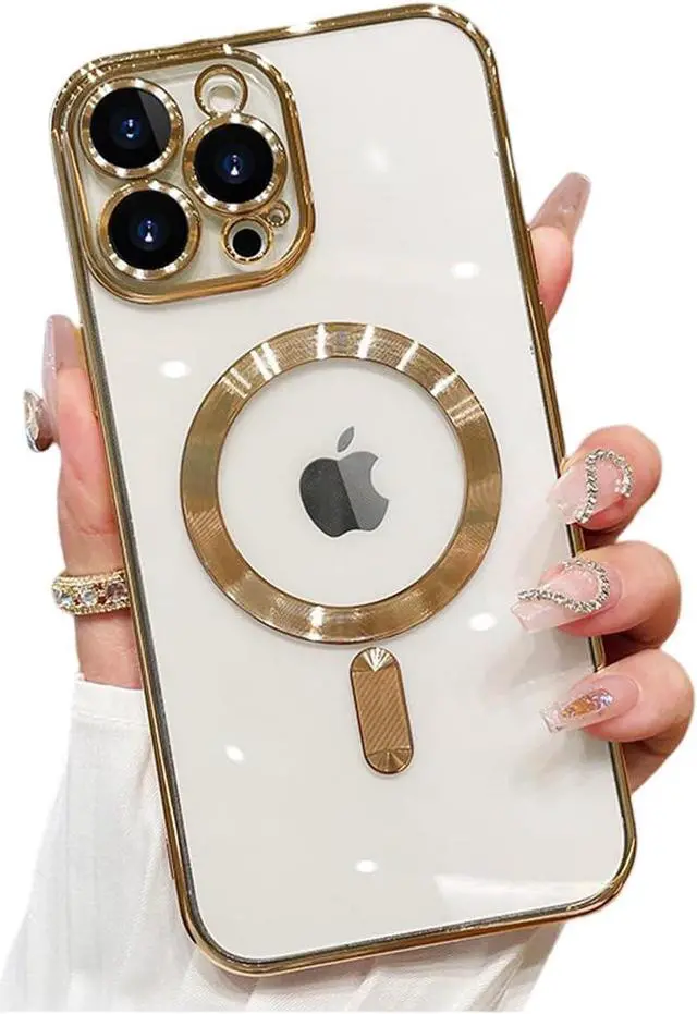 Alt view image 3 of 7 - Magnetic Case for iPhone 15 Pro Case Clear Compatible with MagSafe Built-in Camera Lens Protector Soft Slim Shockproof Phone Case Cover for iPhone 15 Pro 6.1" - Gold