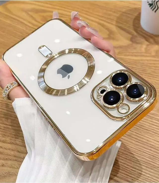 Alt view image 2 of 7 - Magnetic Case for iPhone 15 Pro Case Clear Compatible with MagSafe Built-in Camera Lens Protector Soft Slim Shockproof Phone Case Cover for iPhone 15 Pro 6.1" - Gold