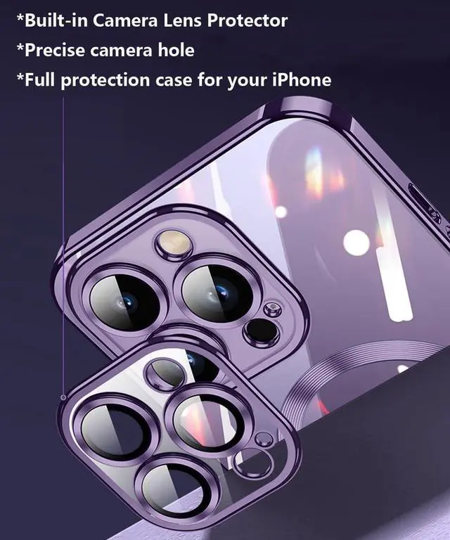 Alt view image 6 of 7 - Magnetic Case for iPhone 15 Pro Case Clear Compatible with MagSafe Built-in Camera Lens Protector Soft Slim Shockproof Phone Case Cover for iPhone 15 Pro 6.1" - Gold