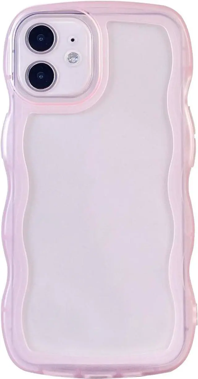 Main image of Compatible with iPhone 12 Mini Clear Case,Cute Solid Color Curly Wave Frame Transparent Soft Silicone Anti-Scratch Shockproof Protective Slim Case for Women Girls-Pink