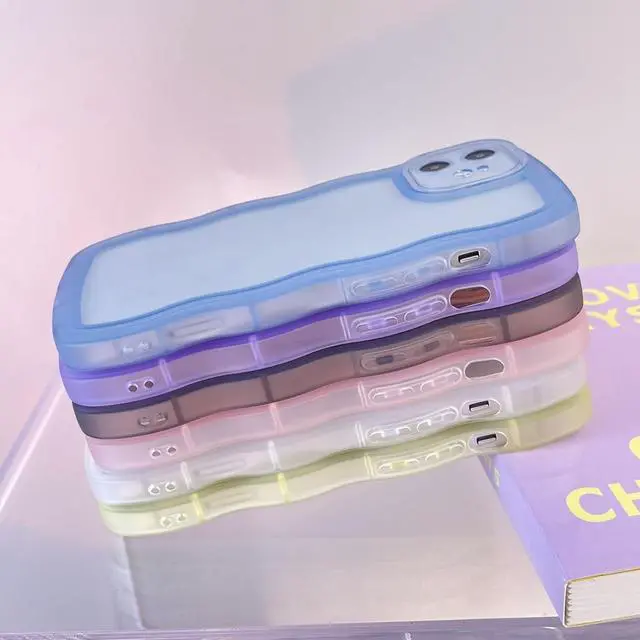 Alt view image 6 of 7 - Compatible with iPhone 12 Mini Clear Case,Cute Solid Color Curly Wave Frame Transparent Soft Silicone Anti-Scratch Shockproof Protective Slim Case for Women Girls-Pink