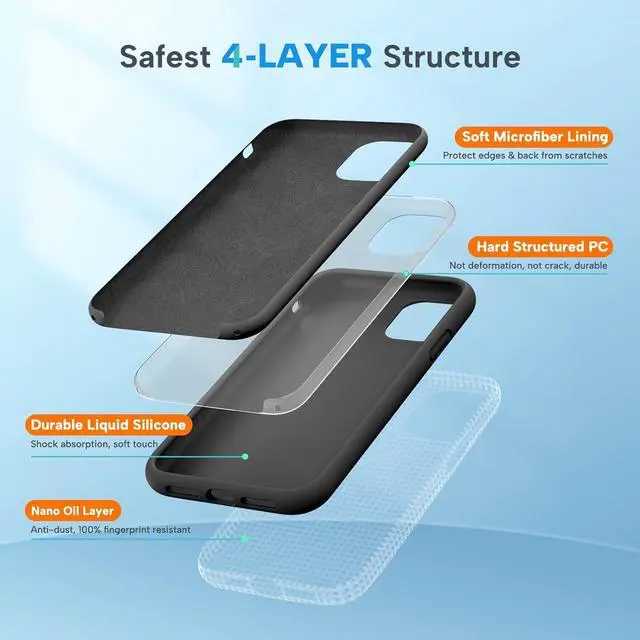Alt view image 4 of 7 - Designed for iPhone 11 Phone Case with Screen Protector Liquid Silicone Gel Rubber Full Body Drop Protection Shockproof Cover Phone Case for iPhone 11 6.1 inch (Black)
