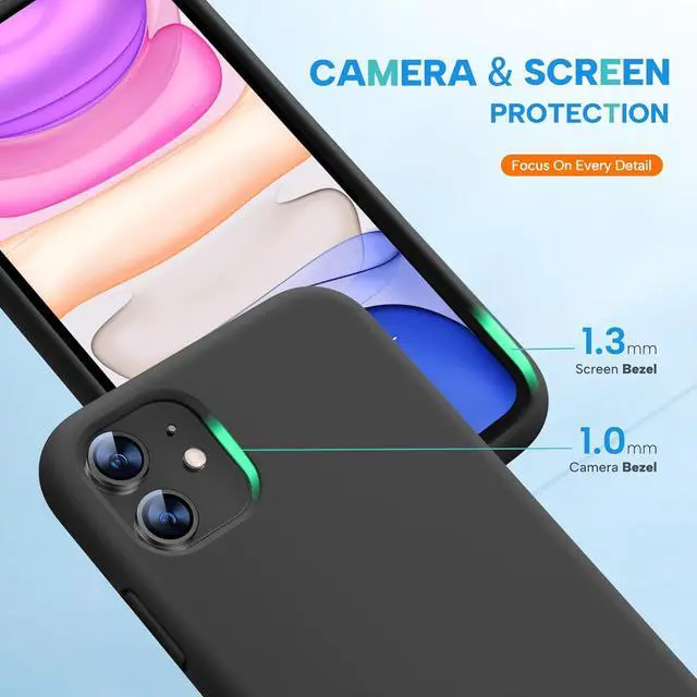 Alt view image 6 of 7 - Designed for iPhone 11 Phone Case with Screen Protector Liquid Silicone Gel Rubber Full Body Drop Protection Shockproof Cover Phone Case for iPhone 11 6.1 inch (Black)