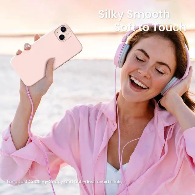 Alt view image 6 of 7 - Compatible with iPhone 13 Case 6.1 Slim Liquid Silicone 3 Layers Full Covered Soft Gel Rubber Case Cover 6.1 inch-Chalk Pink