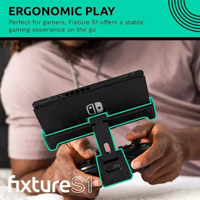 Alt view image 4 of 6 - Fixture S1 Gaming Console Monitor and Controller Mount Compatible with Nintendo Switch and Pro Controller, Adjustable Video Game Holder Stand Clip, Gray