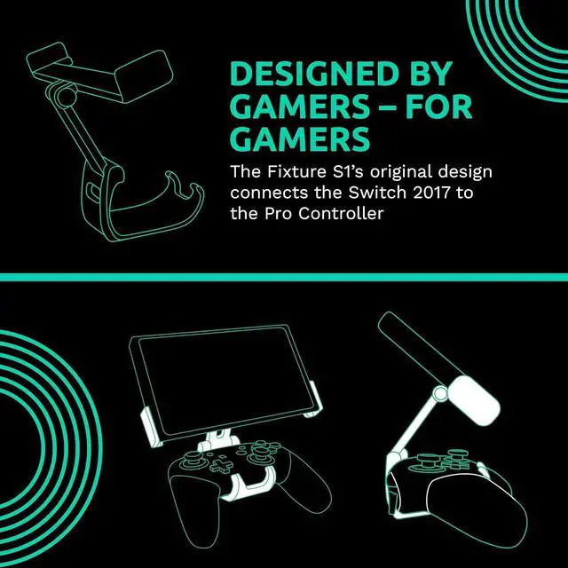 Alt view image 6 of 6 - Fixture S1 Gaming Console Monitor and Controller Mount Compatible with Nintendo Switch and Pro Controller, Adjustable Video Game Holder Stand Clip, Gray