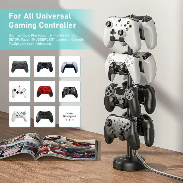 Alt view image 3 of 7 - Headphone Controller Storage Holder for Desk 4 Tiers with Anti-Slip Stable Suction Cup, Controller Holder, Universal Gaming Desk Accessories for PS5/PS4/Xbox Series/Xbox One/Switch Pro